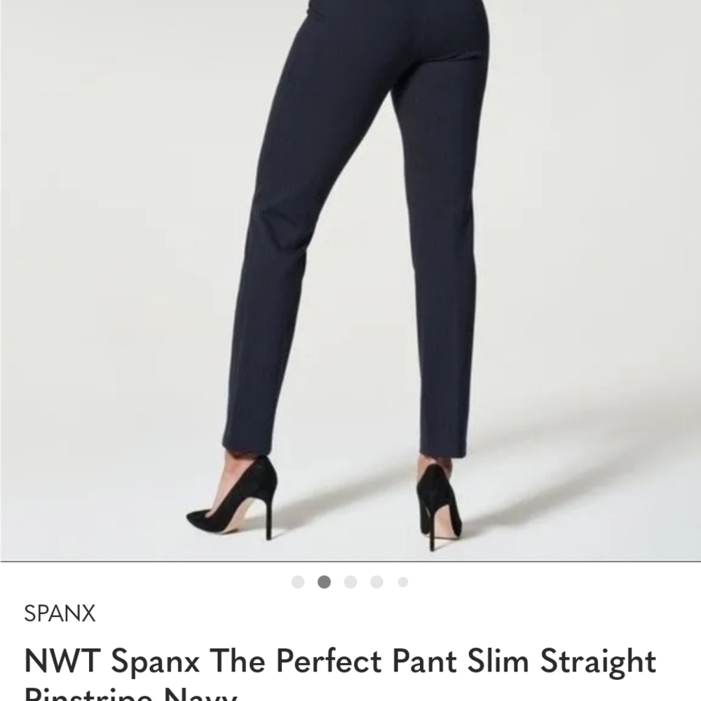 SPANX Women's Perfect Straight Leg Pants NWT navy grey pinstripe